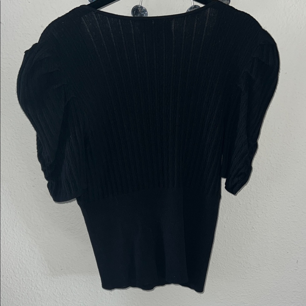 Express Black Ribbed Wrap Top Medium - Picture 3 of 4